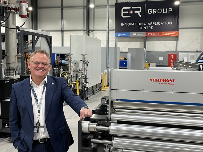 Beginning in 2019 with the installation of a Vetaphone ‘A’ station Corona treater on its Pilot Coating Line, E&R subsequently added one of the more recently developed Vetaphone Web Cleaners to its in-house facility (Source: Vetaphone)